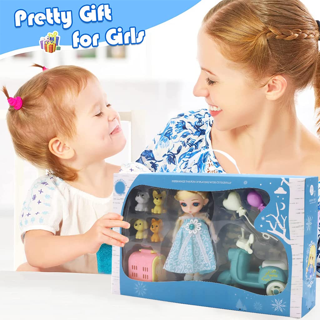 PATPAT Doll Set with Motorcycle Prop, Dollhouse Princess Toys, Cute Cartoon Doll Toy for Girls, Birthday Gift for Girl, Gift Box Packing (Blue) PATPAT Doll Set with Motorcycle Prop, Dollhouse Princess Toys, Cute Cartoon Doll Toy for Girls, Birthday Gift for Girl, Gift Box Packing (Blue)